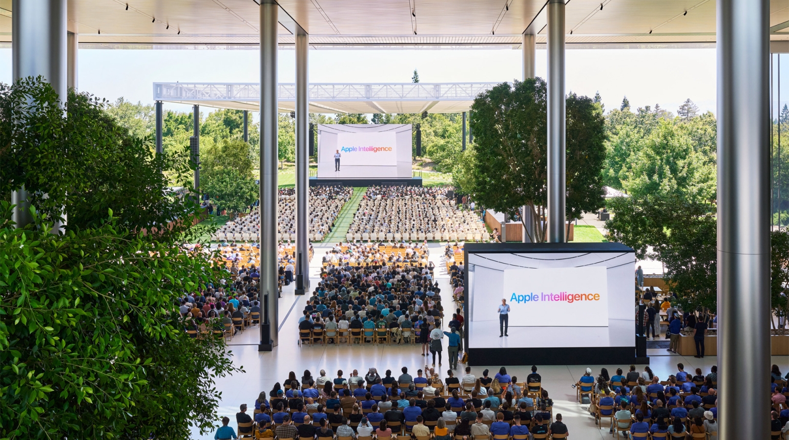 Apple WWDC - Podium samt Publikum mit 2 großen Screens