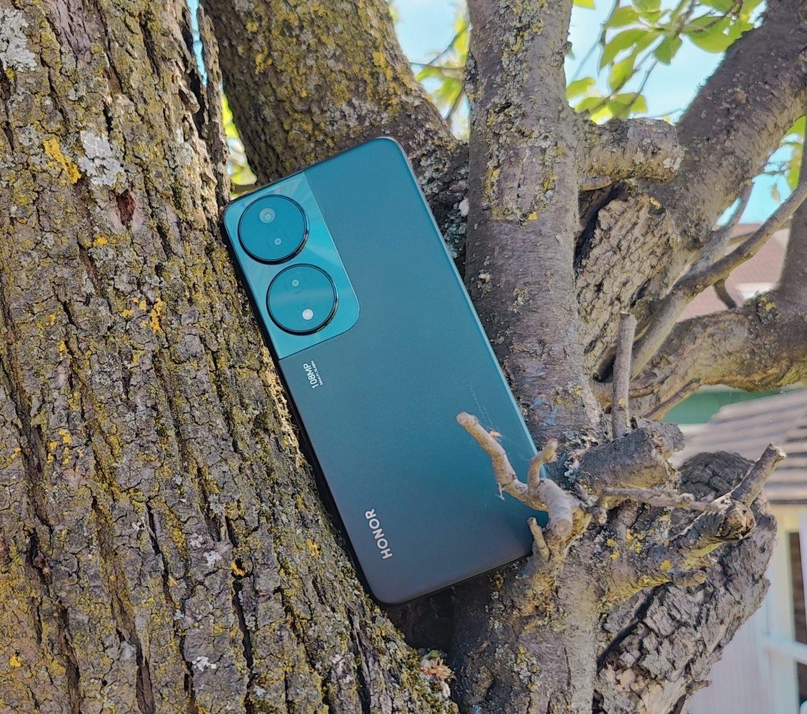 Honor 90 Smart auf einem Baum, Rückseite sichtbar